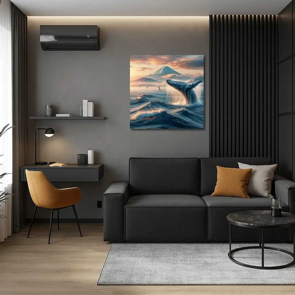 Humpback Whale Breaching Mount Fuji Sunset – Wall Art