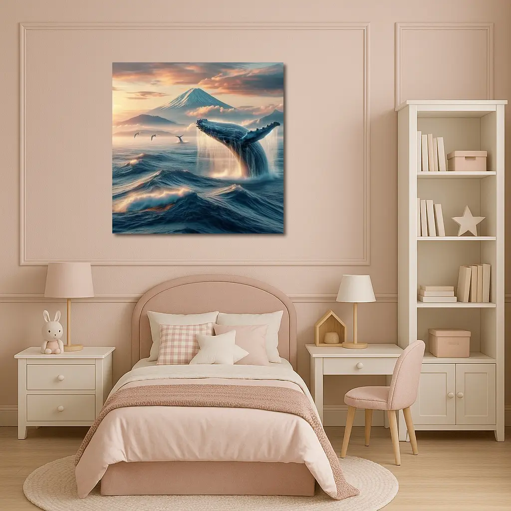 Humpback Whale Breaching Mount Fuji Sunset – Wall Art