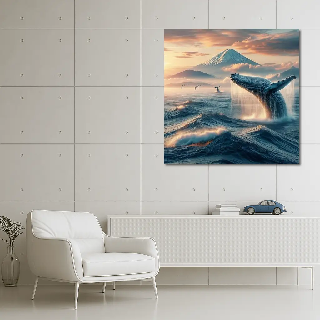 Humpback Whale Breaching Mount Fuji Sunset – Wall Art
