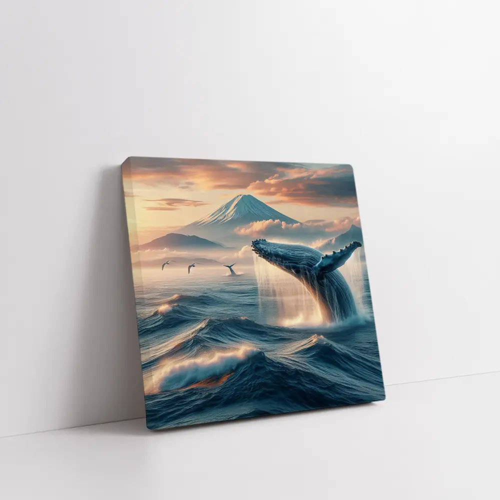 Humpback Whale Breaching Mount Fuji Sunset – Wall Art