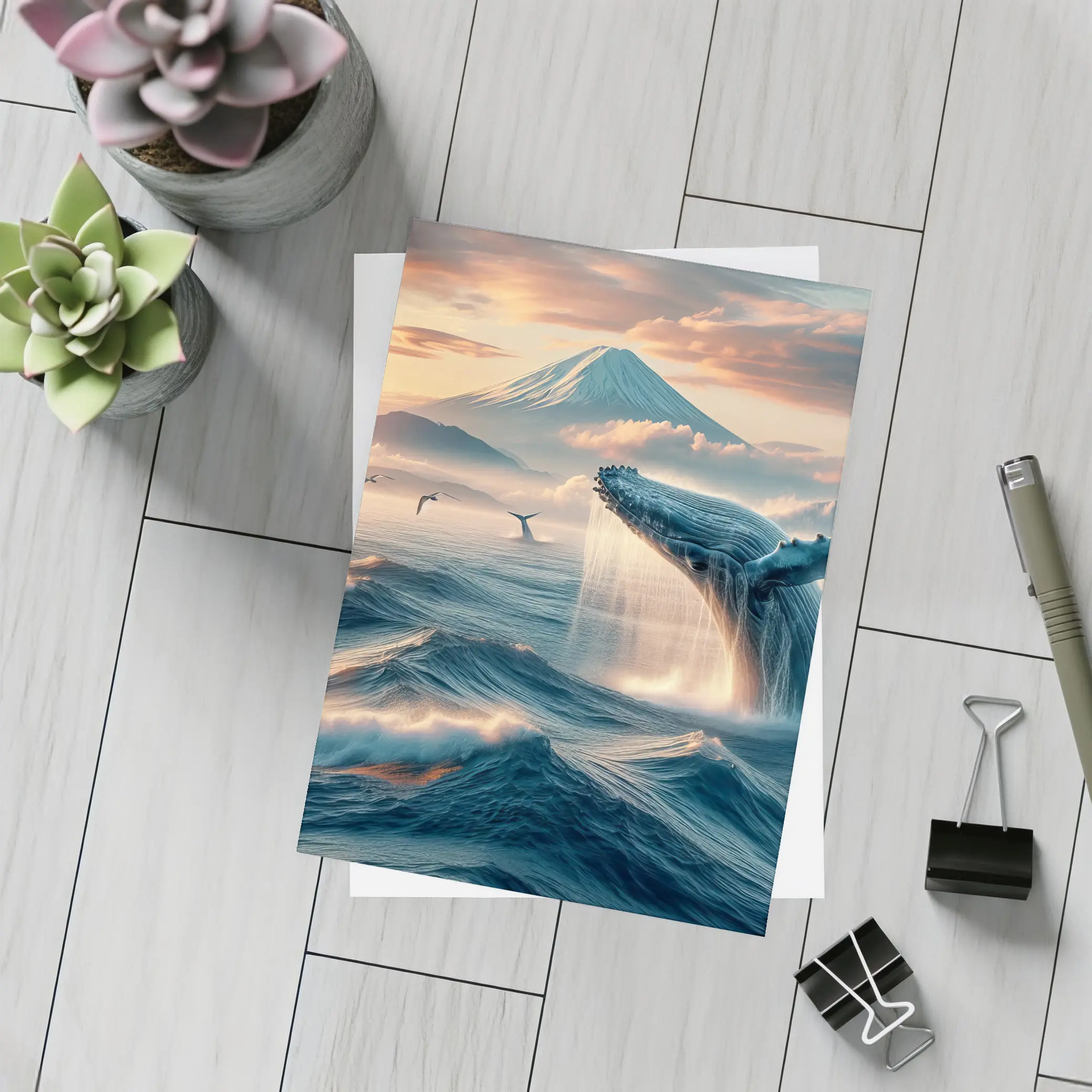 Humpback Whale Breaching Mount Fuji Sunset – Postcards