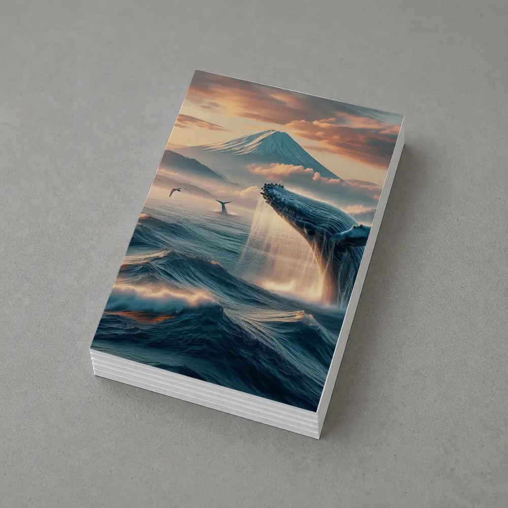 Humpback Whale Breaching Mount Fuji Sunset – Postcards