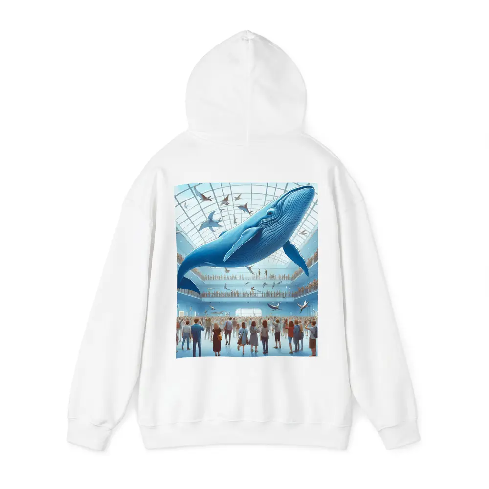 Blue Whale Flying Over Museum Crowd – Hoodies