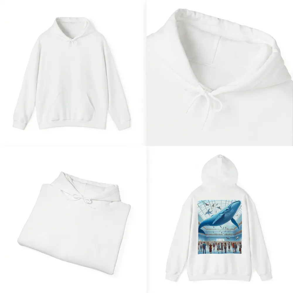 Blue Whale Flying Over Museum Crowd – Hoodies