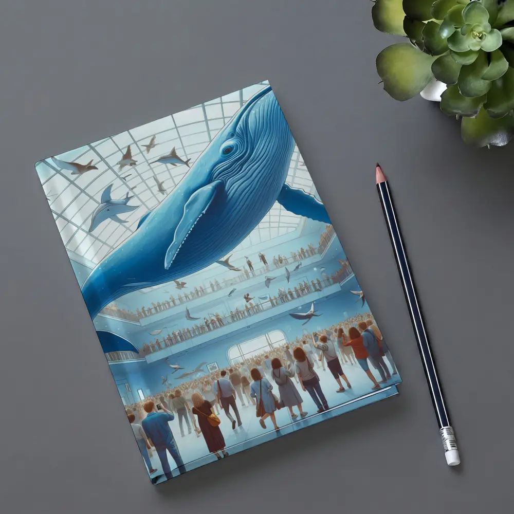 Blue Whale Flying Over Museum Crowd – Notebooks