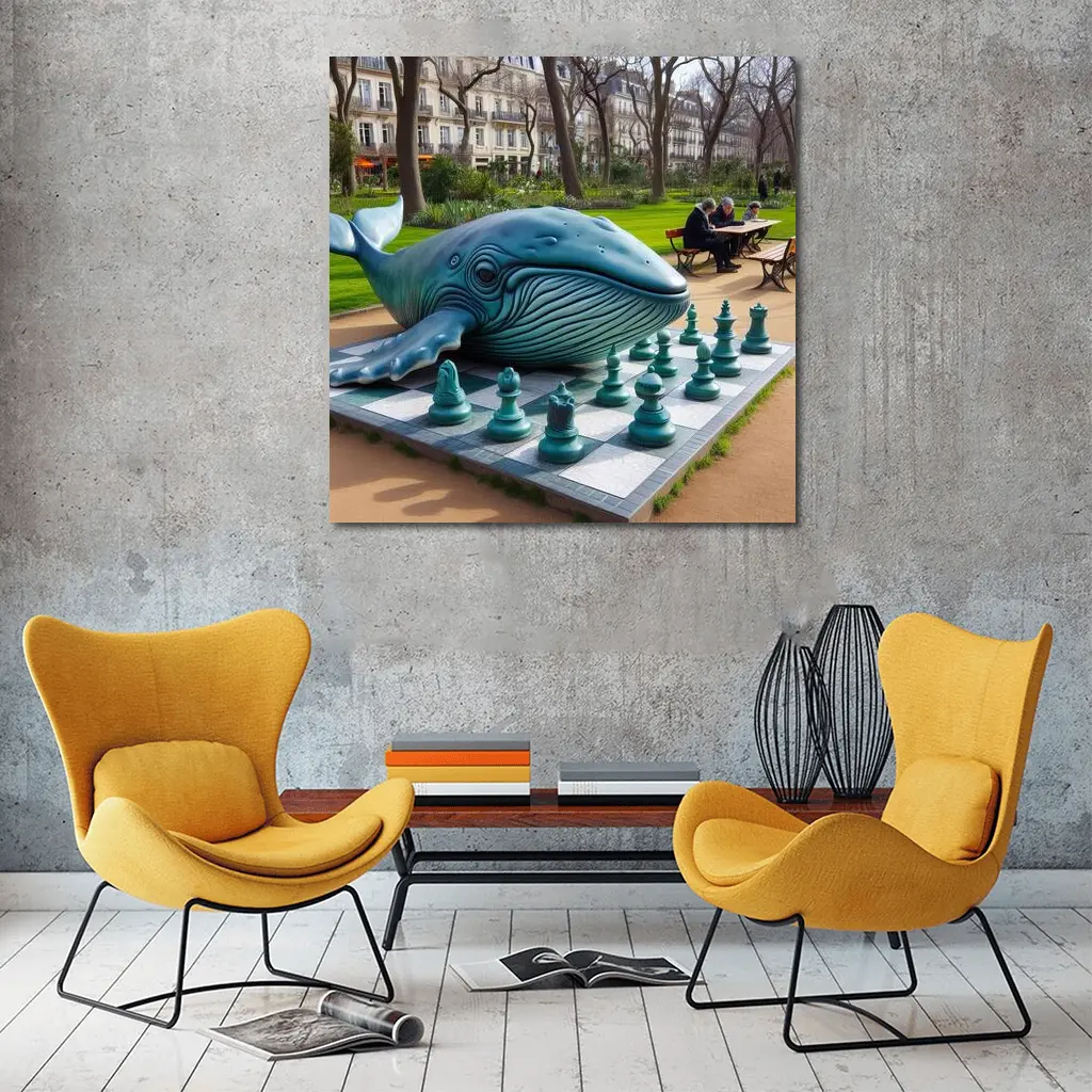 Blue Whale Chess Sculpture Paris Park – Wall Art