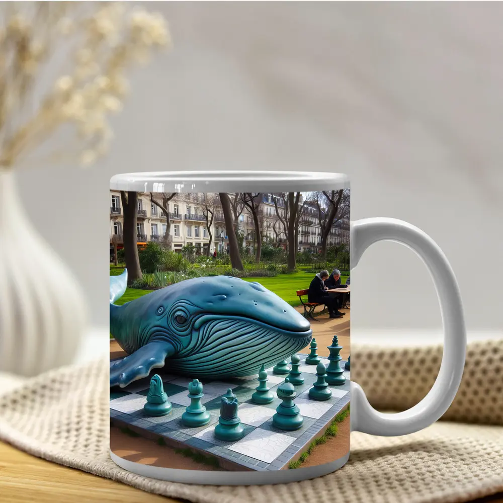 Blue Whale Chess Sculpture Paris Park – Mugs