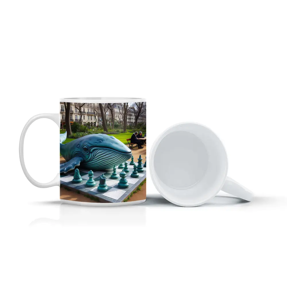 Blue Whale Chess Sculpture Paris Park – Mugs