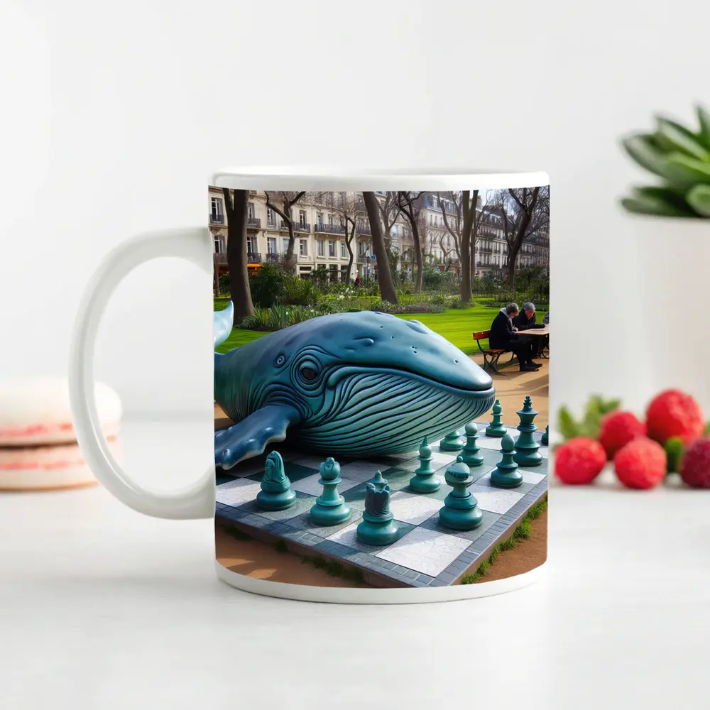 Blue Whale Chess Sculpture Paris Park – Mugs