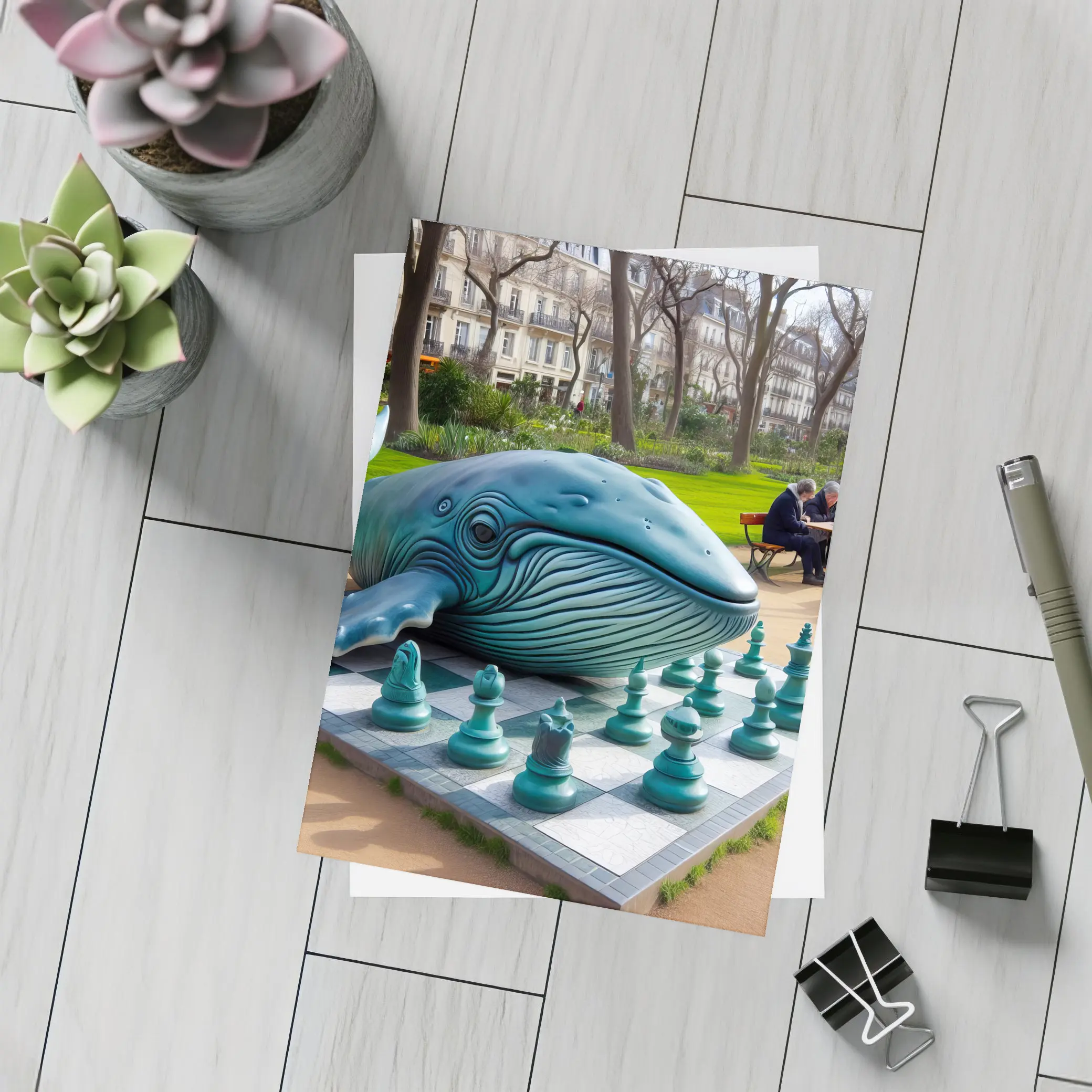 Blue Whale Chess Sculpture Paris Park – Postcards