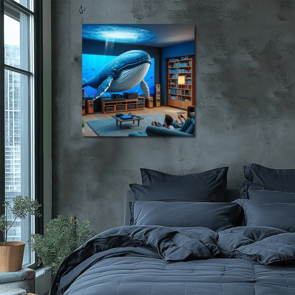 Blue Whale Art Living Room Ocean Scene – Wall Art