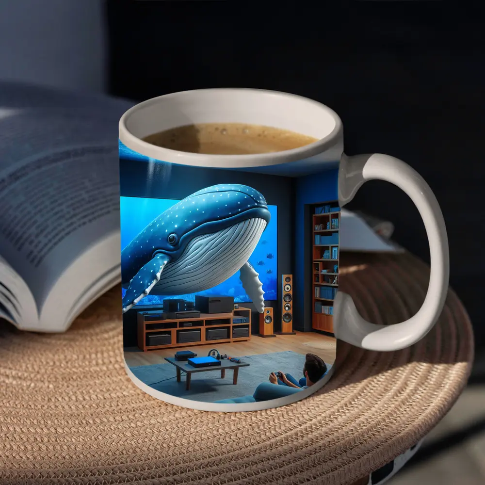 Blue Whale Art Living Room Ocean Scene – Mugs