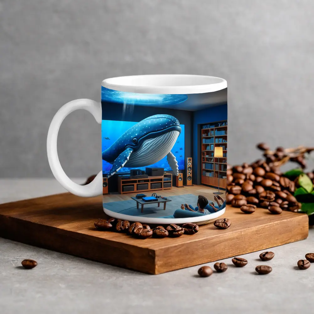 Blue Whale Art Living Room Ocean Scene – Mugs