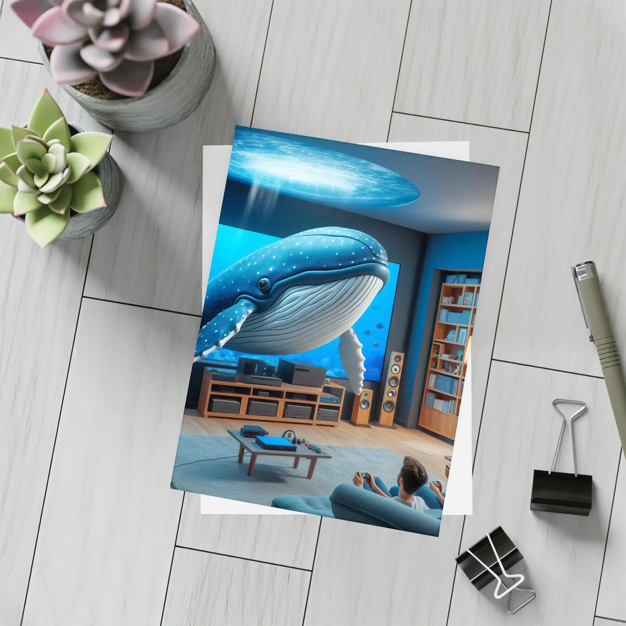 Blue Whale Art Living Room Ocean Scene – Postcards