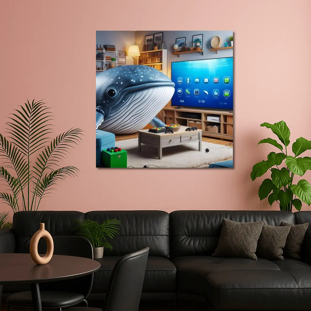 Whale Shark Relaxing In Cozy Living Room – Wall Art