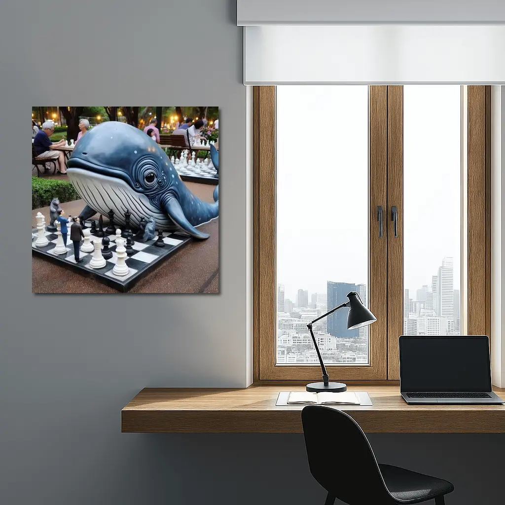 Whale Playing Chess In City Park – Wall Art