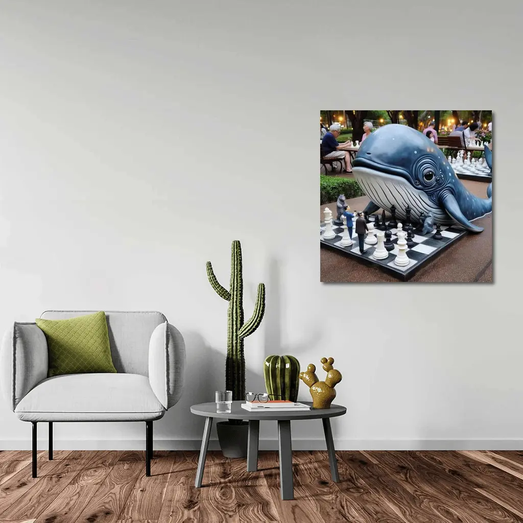Whale Playing Chess In City Park – Wall Art