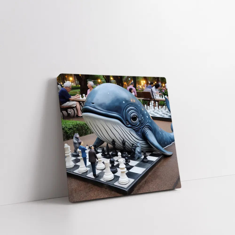 Whale Playing Chess In City Park – Wall Art