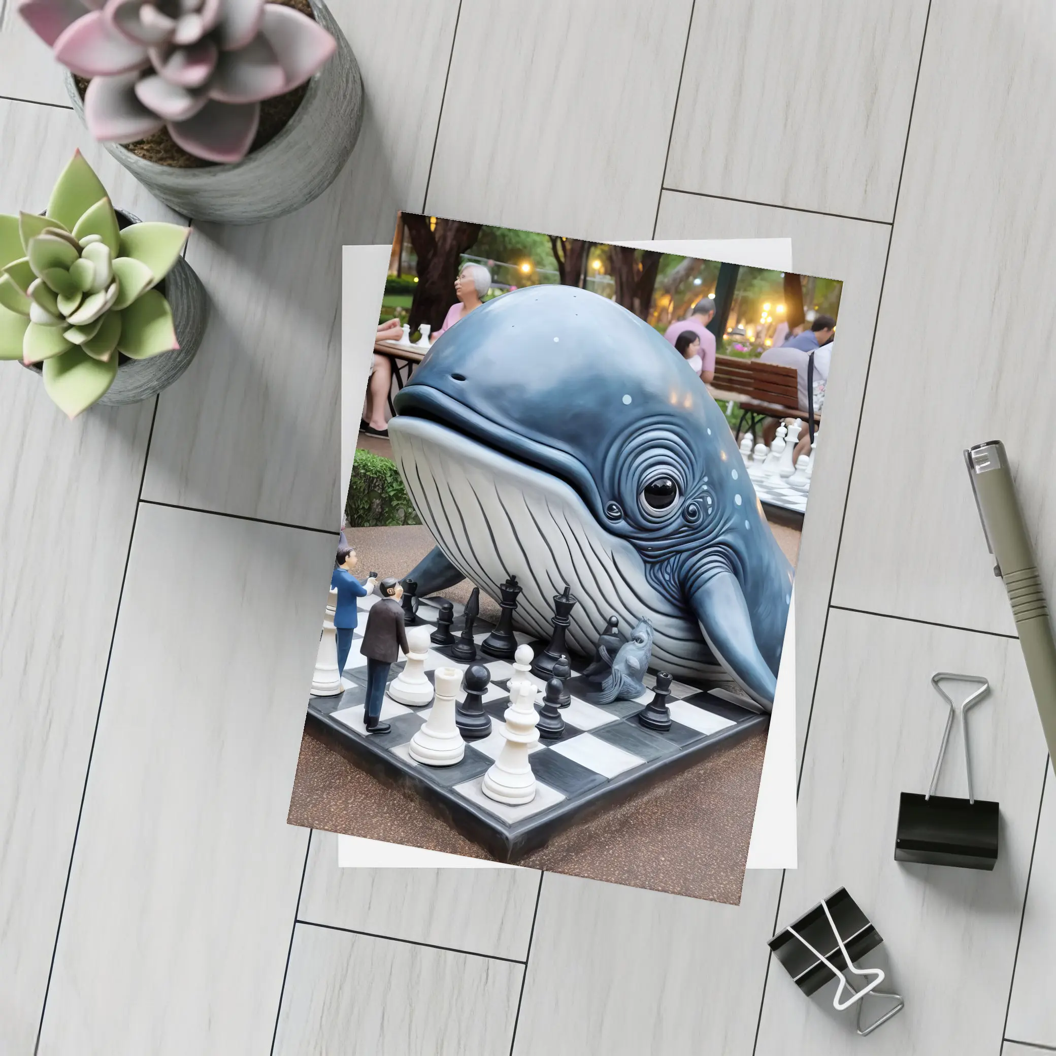 Whale Playing Chess In City Park – Postcards