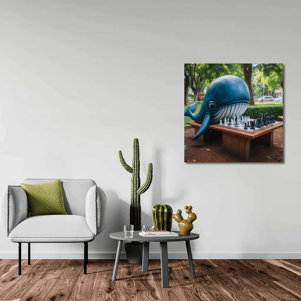Blue Whale Playing Chess In Park – Wall Art