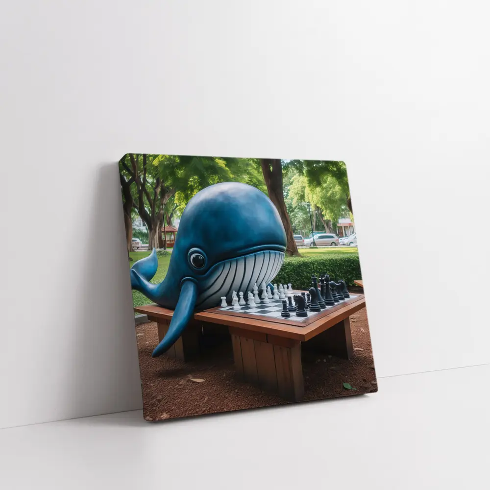 Blue Whale Playing Chess In Park – Wall Art