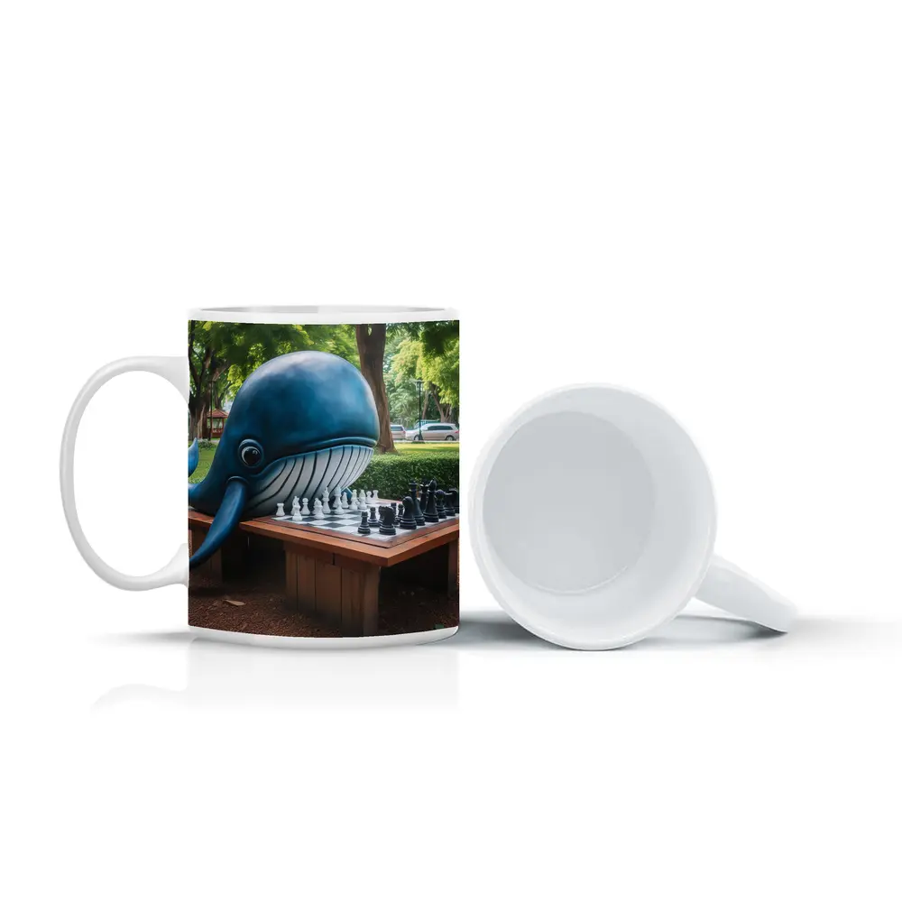 Blue Whale Playing Chess In Park – Mugs