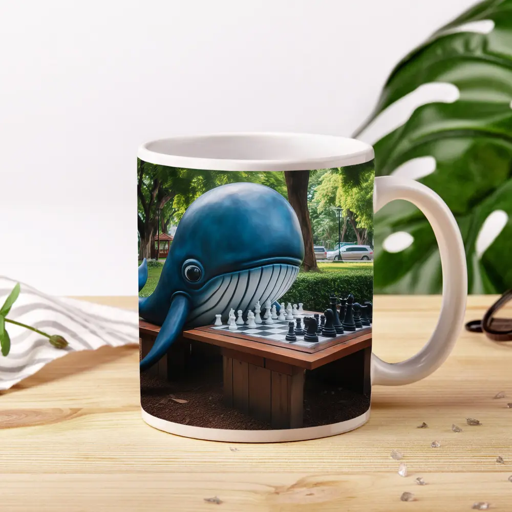 Blue Whale Playing Chess In Park – Mugs
