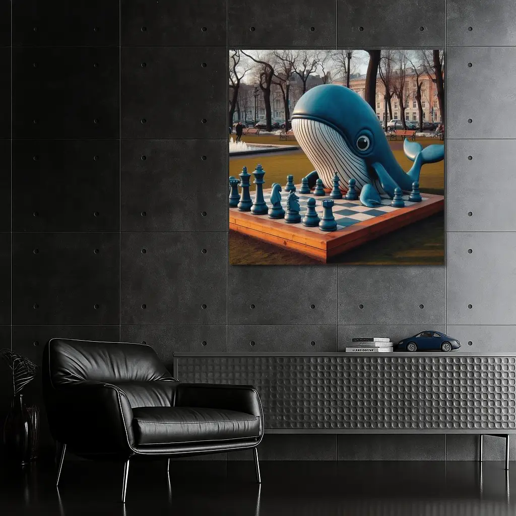 Blue Whale Playing Chess In Park – Wall Art