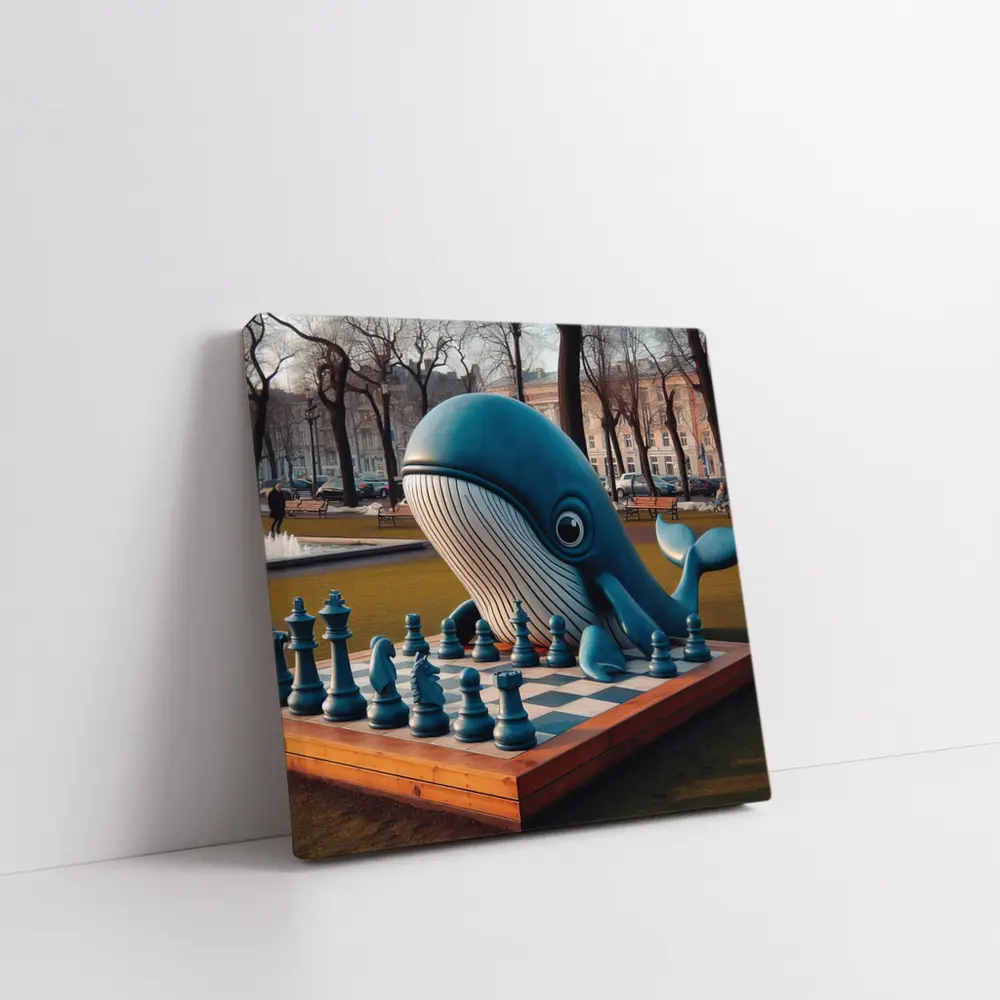 Blue Whale Playing Chess In Park – Wall Art