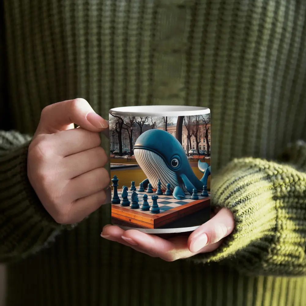 Blue Whale Playing Chess In Park – Mugs