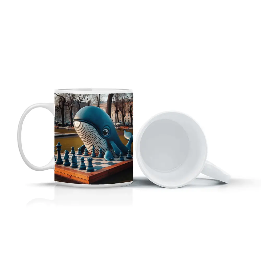 Blue Whale Playing Chess In Park – Mugs