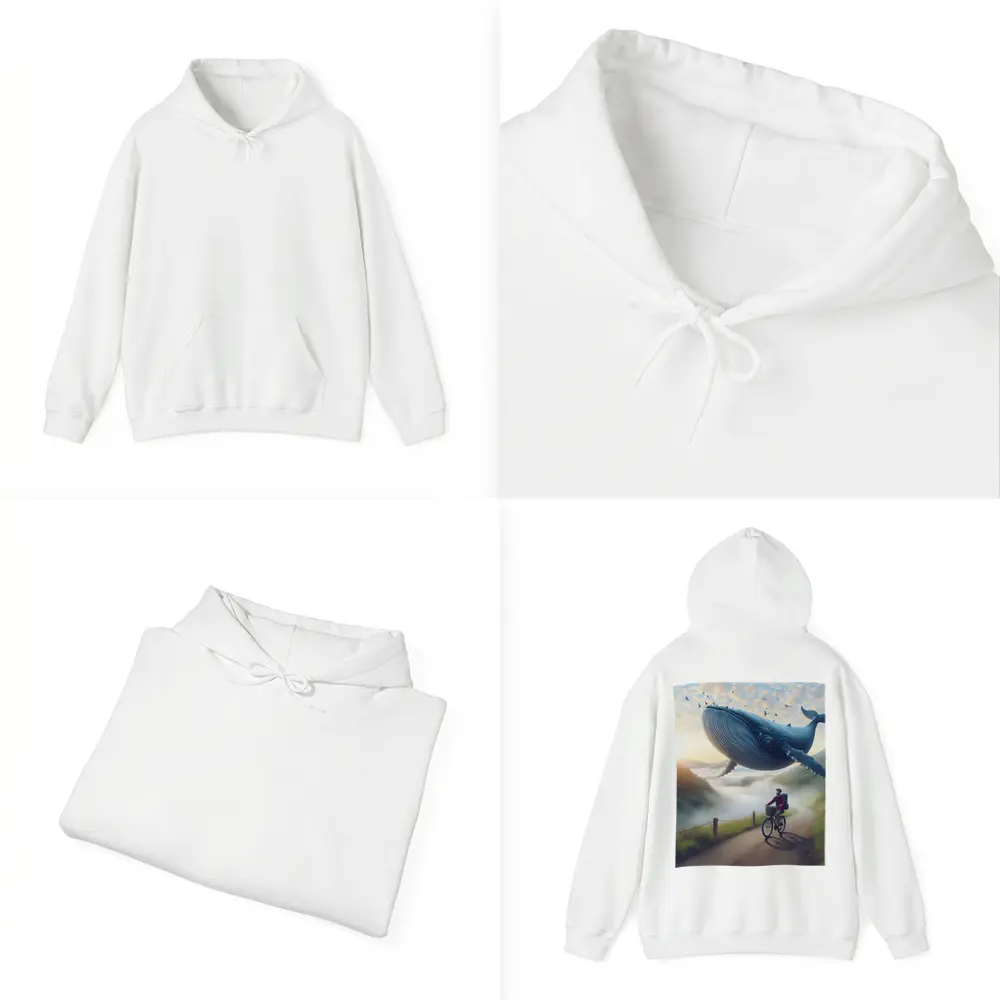 Giant Whale Flying Over Mountain Road Cyclist – Hoodies