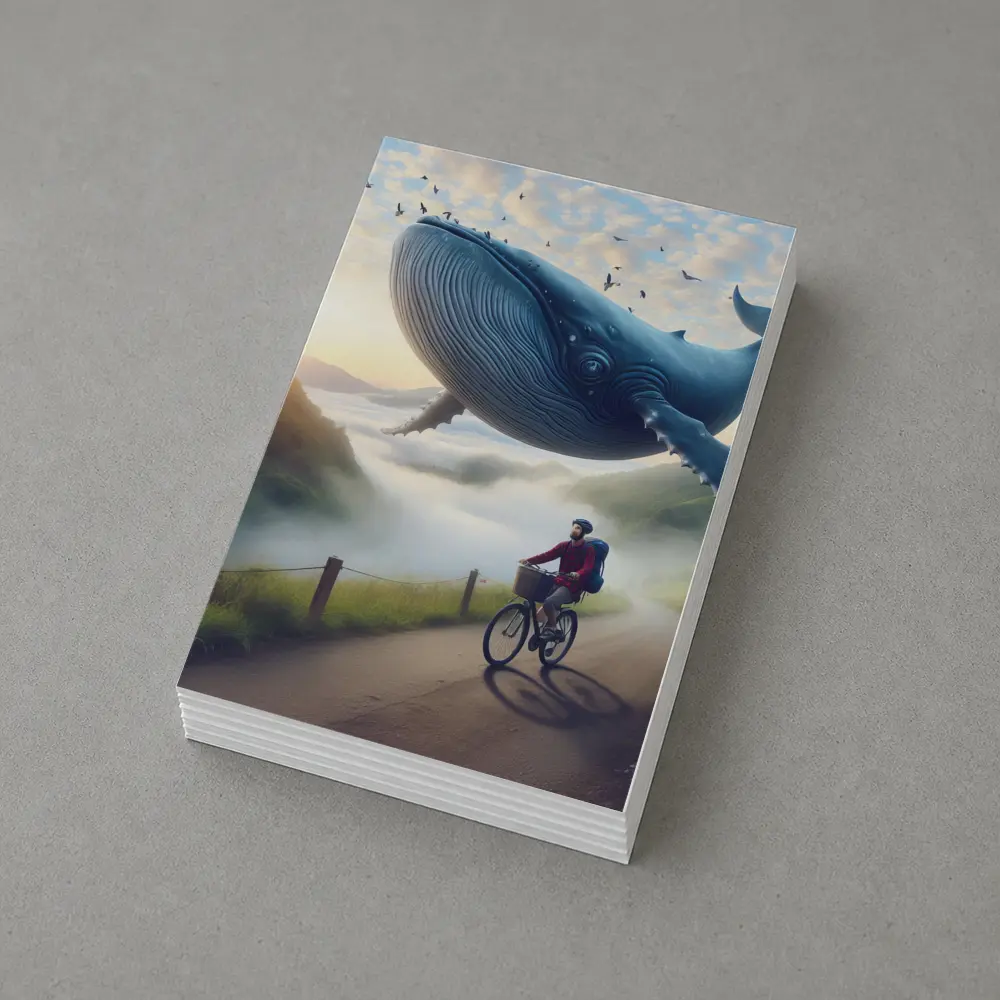 Giant Whale Flying Over Mountain Road Cyclist – Postcards