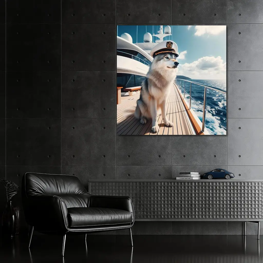 Husky Captain on Luxury Yacht Ocean – Wall Art