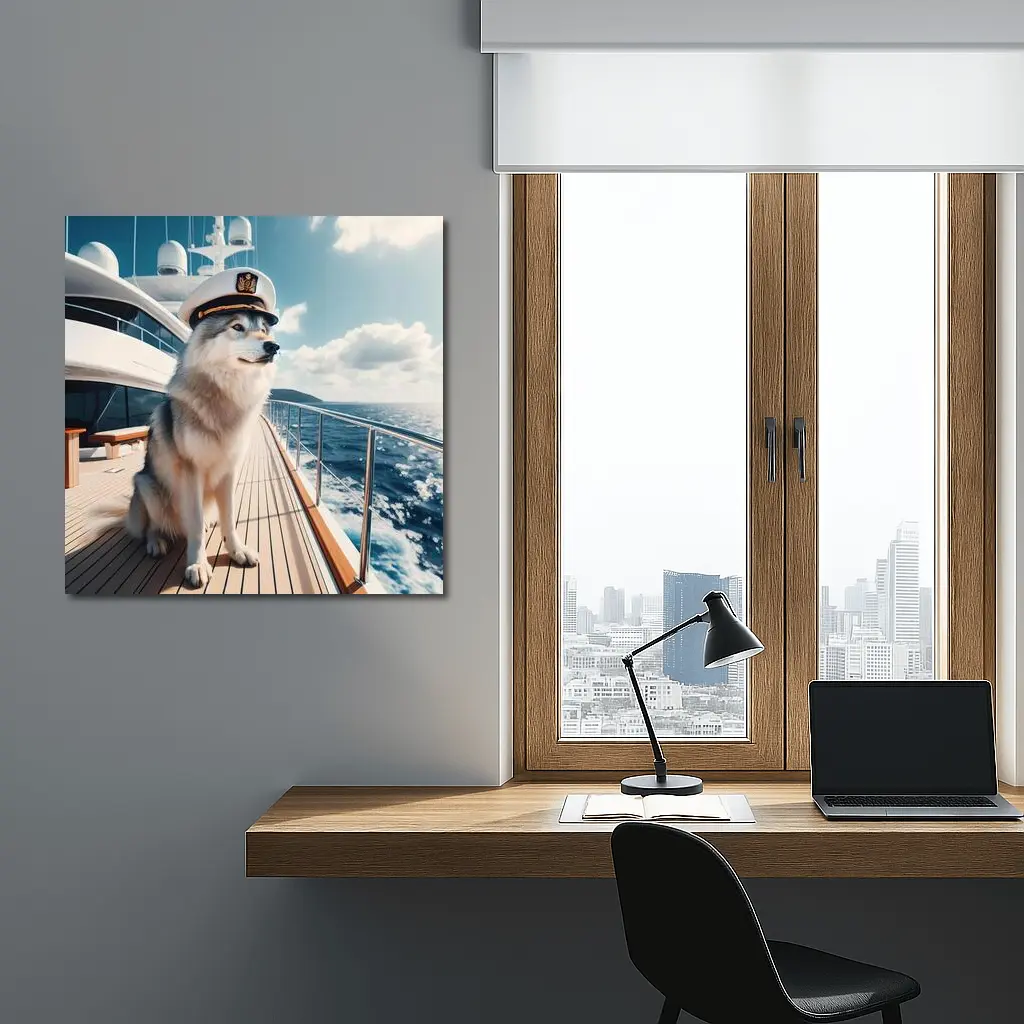Husky Captain on Luxury Yacht Ocean – Wall Art