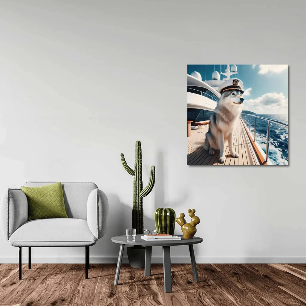 Husky Captain on Luxury Yacht Ocean – Wall Art