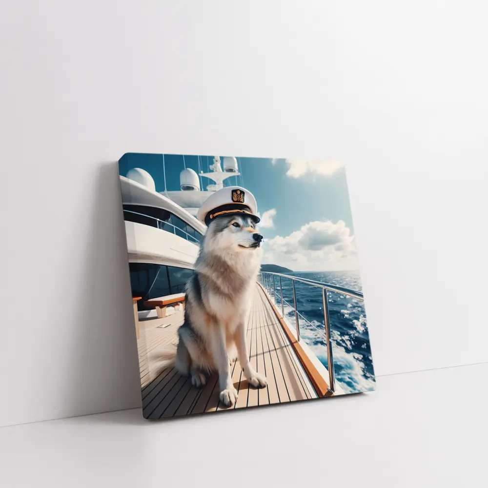 Husky Captain on Luxury Yacht Ocean – Wall Art