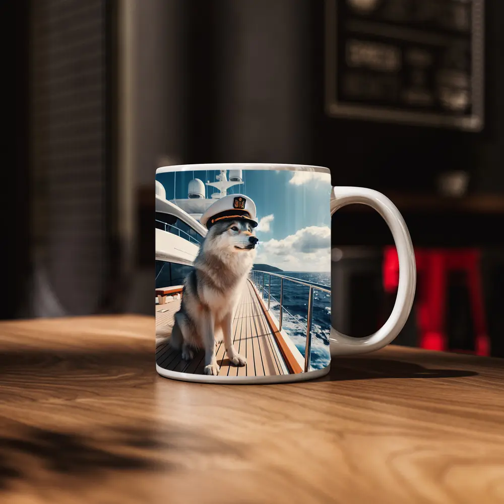 Husky Captain on Luxury Yacht Ocean – Mugs