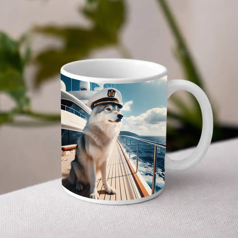 Husky Captain on Luxury Yacht Ocean – Mugs