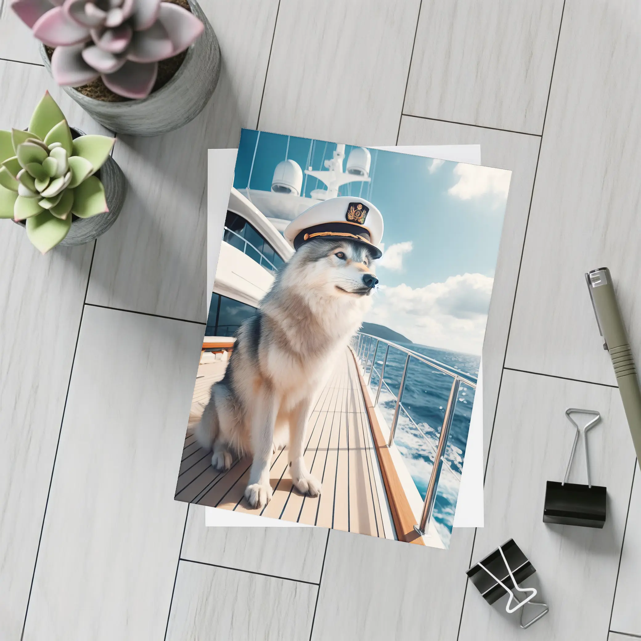 Husky Captain on Luxury Yacht Ocean – Postcards