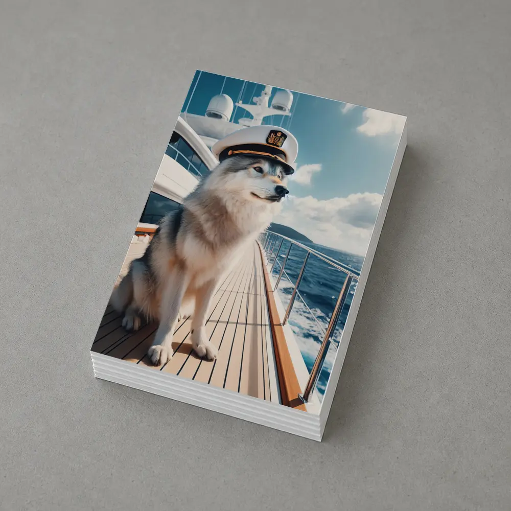 Husky Captain on Luxury Yacht Ocean – Postcards