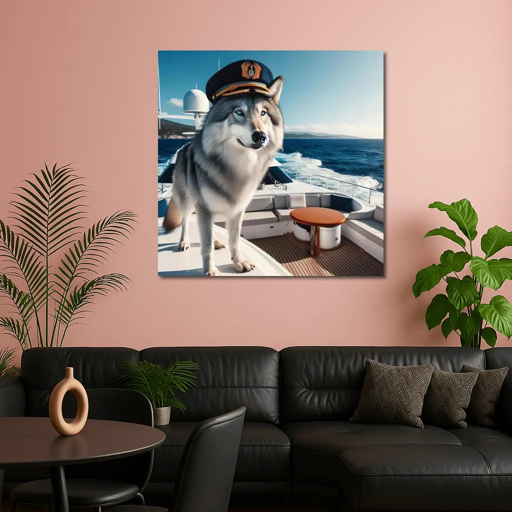 Wolf Captain Hat Yacht Ocean Background – Wall Art