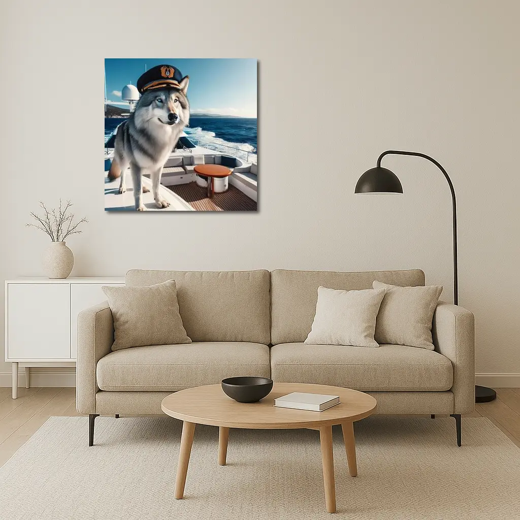 Wolf Captain Hat Yacht Ocean Background – Wall Art