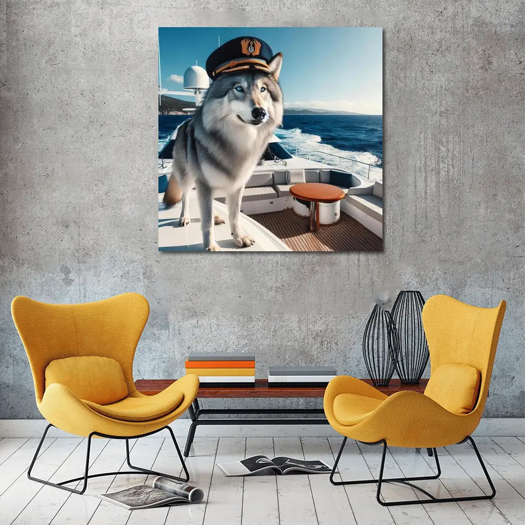 Wolf Captain Hat Yacht Ocean Background – Wall Art