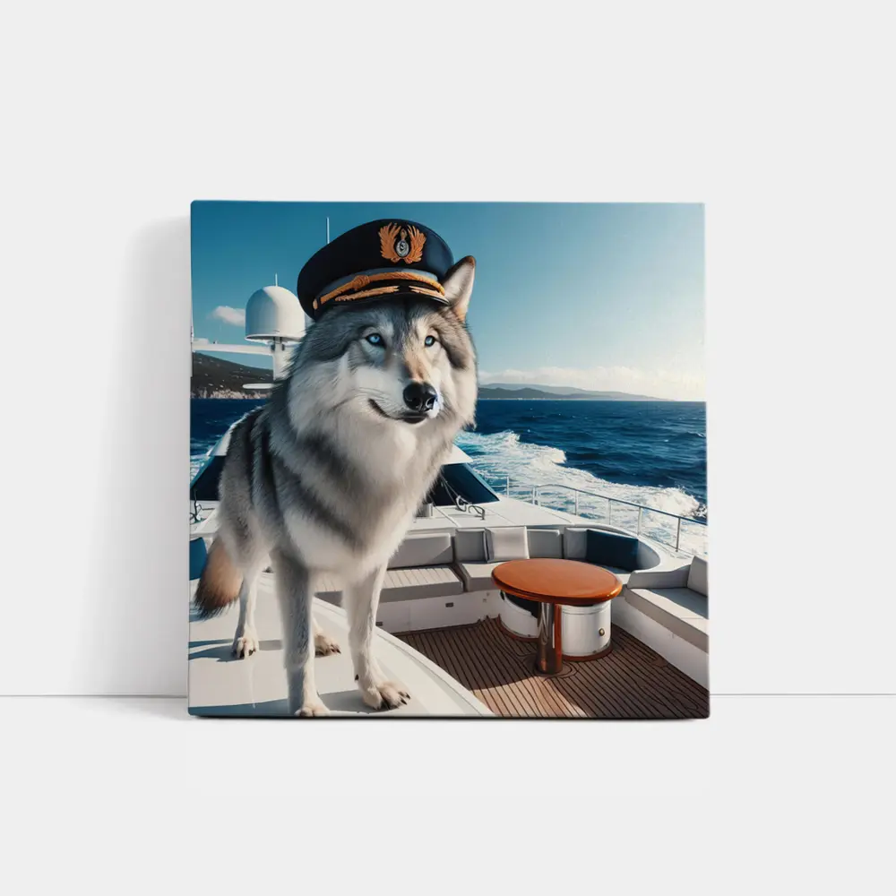 Wolf Captain Hat Yacht Ocean Background – Wall Art