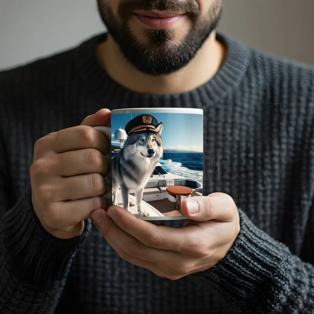Wolf Captain Hat Yacht Ocean Background – Mugs