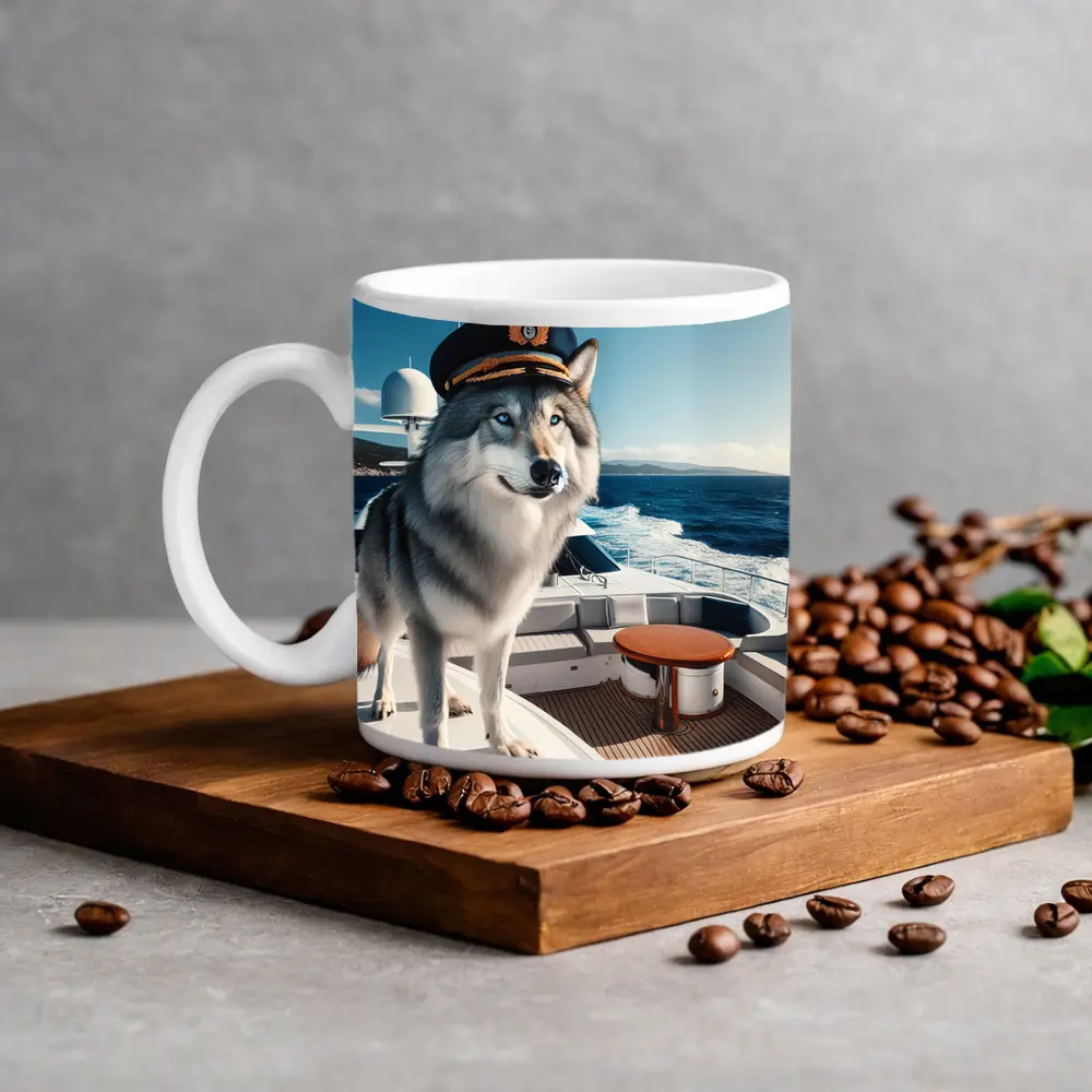 Wolf Captain Hat Yacht Ocean Background – Mugs