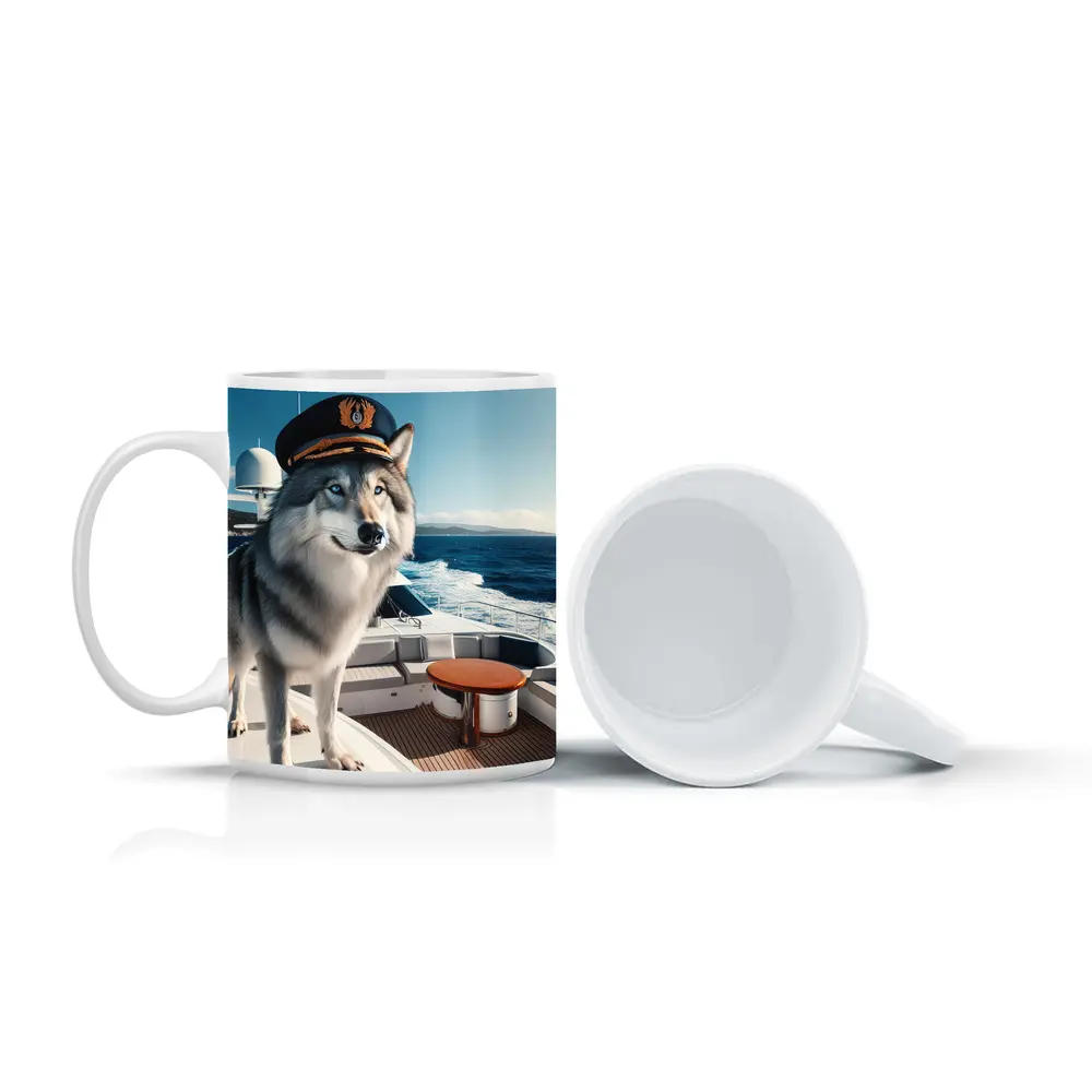 Wolf Captain Hat Yacht Ocean Background – Mugs