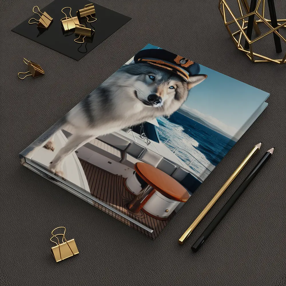 Wolf Captain Hat Yacht Ocean Background – Notebooks