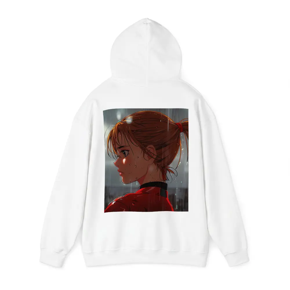 Anime Girl Red Jacket Standing in Rain – Hoodies